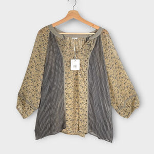 🦜 Milano Top Blouse LARGE V-neck Relaxed Fit Boho Casual NWT $66